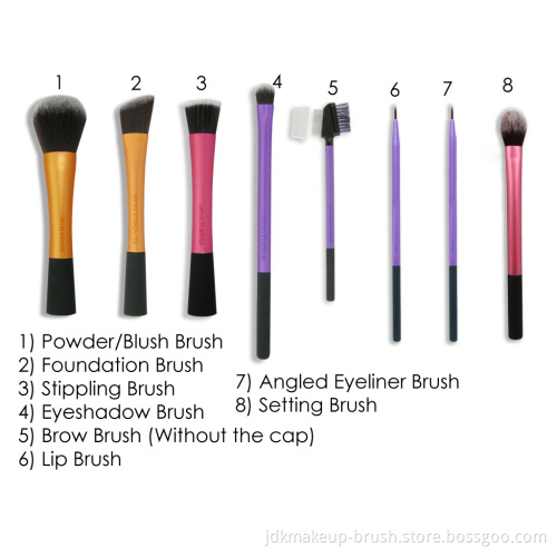 8pcs Long Metal 3 Colors Cosmetic Brush Set